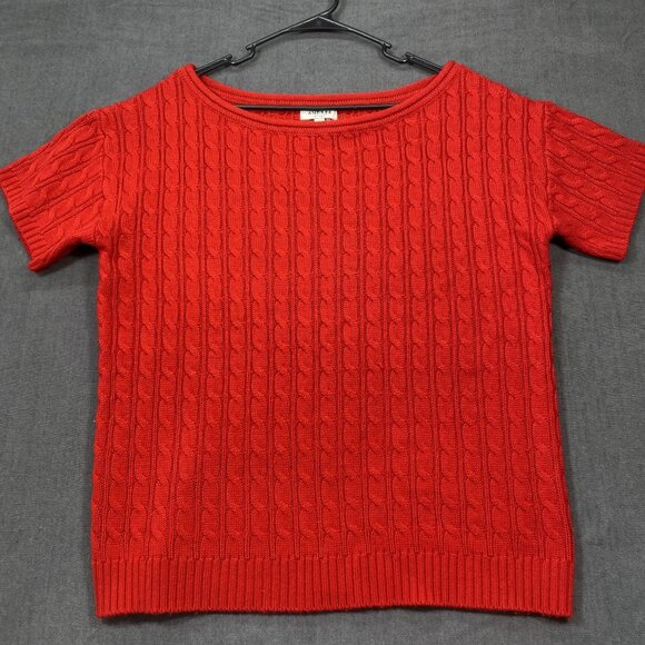 Andrée By Unit Red Cable Knit Short Sleeve Sweater Large Womens Casual Wear - Picture 1 of 10